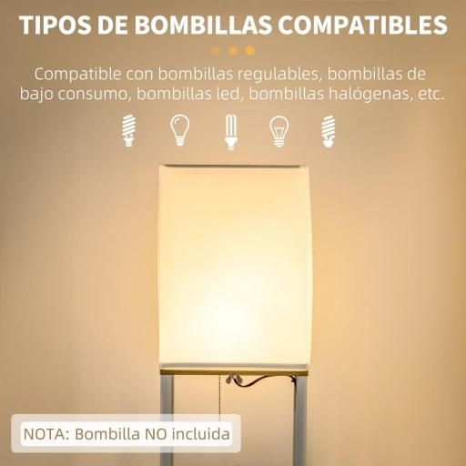 Lámpara de Pie Moderna con 3 Estantes para Salón Casquillo E27 Max. 40W con Pantalla de Tela 26x26x159 cm Blanco [4]
