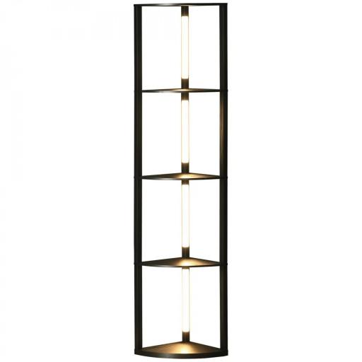 Lámpara de Pie LED, Estante en Esquina, regulable, 4 estantes, luz cálida, 41x30x164 cm, Negro [4]