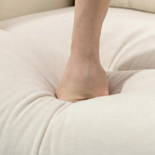 Sillón Relax Reclinable Tapizado en Lino Sintético con Reposapiés y Bolsillos Laterales Carga 135 kg Crema [4]