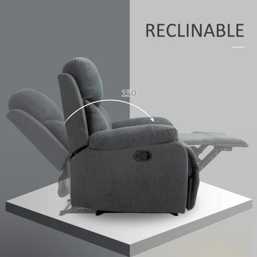Sillón Reclinable Manualmente 150 Grados con Reposabrazos y Reposapiés Acolchado Grueso de Esponja Soporta hasta 150 kg 97x96x105,5 cm Gris [4]