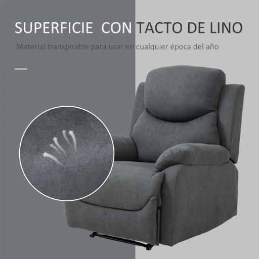 Sillón Reclinable Manualmente 150 Grados con Reposabrazos y Reposapiés Acolchado Grueso de Esponja Soporta hasta 150 kg 97x96x105,5 cm Gris [2]