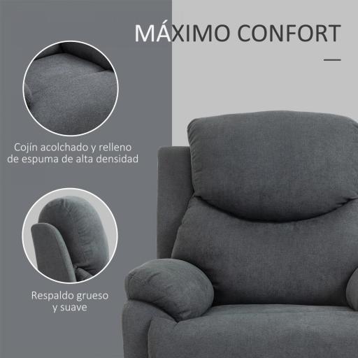 Sillón Reclinable Manualmente 150 Grados con Reposabrazos y Reposapiés Acolchado Grueso de Esponja Soporta hasta 150 kg 97x96x105,5 cm Gris [5]