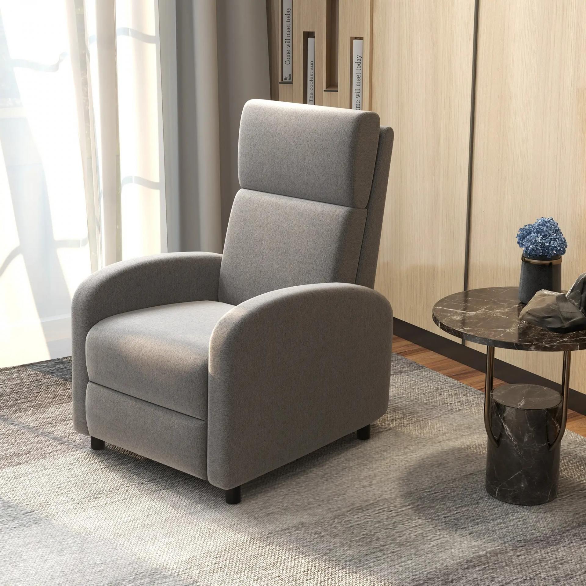 Sillón Relax Reclinable hasta 160° Sofá Reclinable Moderno con Reposapiés Soporta hasta 120 kg 64x86x102 cm Gris