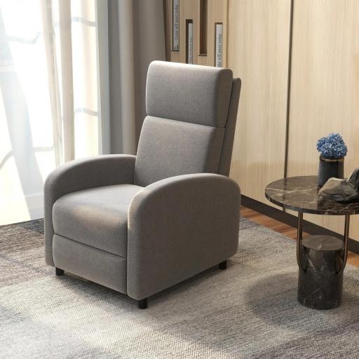 Sillón Relax Reclinable hasta 160° Sofá Reclinable Moderno con Reposapiés Soporta hasta 120 kg 64x86x102 cm Gris