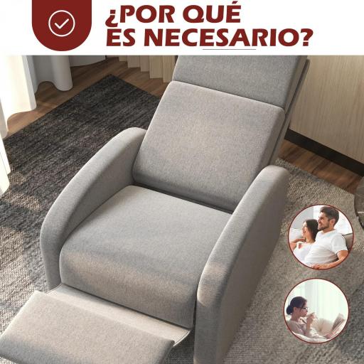 Sillón Relax Reclinable hasta 160° Sofá Reclinable Moderno con Reposapiés Soporta hasta 120 kg 64x86x102 cm Gris [2]