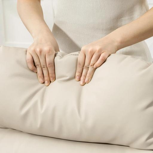 Sillón Relax Reclinable Sofá Relax Tapizado en PU con Reposapiés Retráctil para Dormitorio Salón 65x89x100 cm Crema [6]