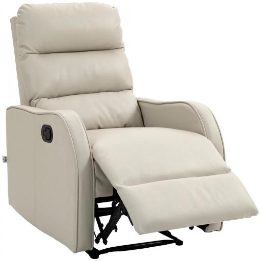 Sillón Relax Reclinable Sofá Relax Tapizado en PU con Reposapiés Retráctil para Dormitorio Salón 65x89x100 cm Crema [8]