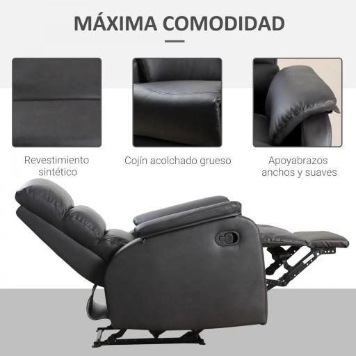Sillón Relax Reclinable Manual Tapizado en PU con Reposapiés Retráctil Asiento y Respaldo Extra Acolchados para Salón Oficina Dormitorio 75x92x99 cm Marrón [4]