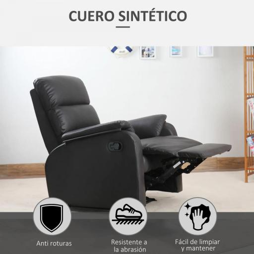 Sillón Relax Reclinable Manual Tapizado en PU con Reposapiés Retráctil Asiento y Respaldo Extra Acolchados para Salón Oficina Dormitorio 75x92x99 cm Marrón [2]