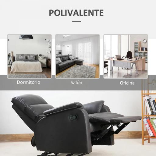 Sillón Relax Reclinable Manual Tapizado en PU con Reposapiés Retráctil Asiento y Respaldo Extra Acolchados para Salón Oficina Dormitorio 75x92x99 cm Marrón [5]