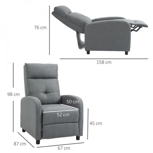 Sillón Reclinable Manual Sofá Individual con Reclinación hasta 155º Carga 150 kg Gris [1]
