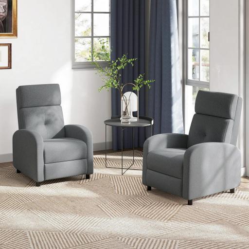 Sillón Reclinable Manual Sofá Individual con Reclinación hasta 155º Carga 150 kg Gris [5]