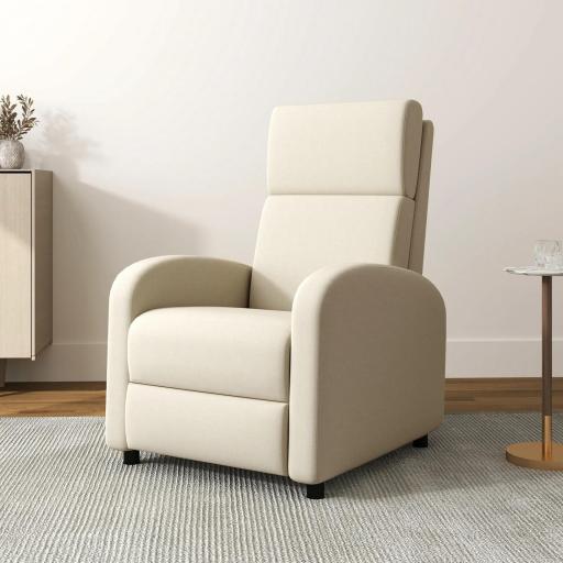 Sillón Relax Reclinable hasta 160° Sofá Reclinable Moderno con Reposapiés Soporta hasta 120 kg 64x86x102 cm Crema