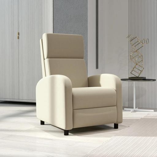 Sillón Relax Reclinable hasta 160° Sofá Reclinable Moderno con Reposapiés Soporta hasta 120 kg 64x86x102 cm Crema [7]
