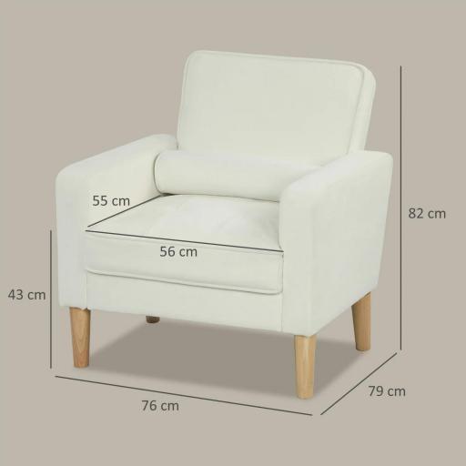 Butaca de Salón Tapizado en Terciopelo Sillón de Lectura con Asiento con Botones y Patas de Madera para Dormitorio Crema [1]