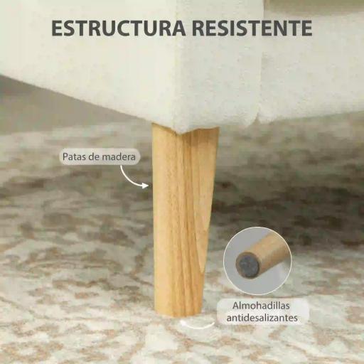Butaca de Salón Tapizado en Terciopelo Sillón de Lectura con Asiento con Botones y Patas de Madera para Dormitorio Crema [5]