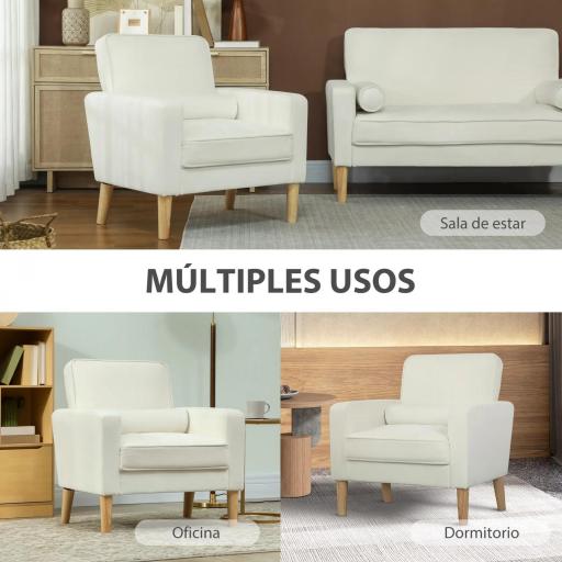 Butaca de Salón Tapizado en Terciopelo Sillón de Lectura con Asiento con Botones y Patas de Madera para Dormitorio Crema [3]