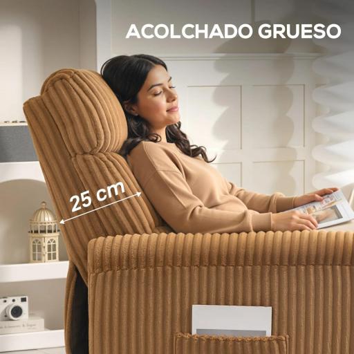 Sillón Relax Reclinable Manual Tapizado en Pana Instalación Rápida Reposapiés Acolchado Grueso Marrón [3]