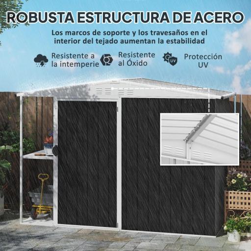 Cobertizo de Jardín con 2 Estantes Puerta con Cerradura y Estructura Resistente en Acero Galvanizado 245x117x161/180 cm [4]