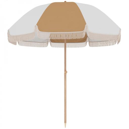 Sombrilla de Playa con Flecos Ø175 cm Sombrilla de Terraza Exterior con Altura Ajustable Inclinación 30° Blanco y Beige [9]