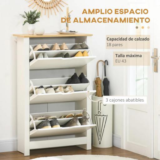 Mueble Zapatero Blanco Armario Zapatero Alto con 3 Cajones Abatibles para 18 Pares de Zapatos 72x26x112 cm Blanco [3]