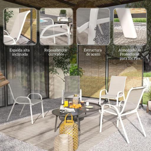 Set de 4 Sillas de Exterior Apilables con Asiento de Malla Respaldo Alto y Marco de Acero para Jardín o Terraza Gris [3]