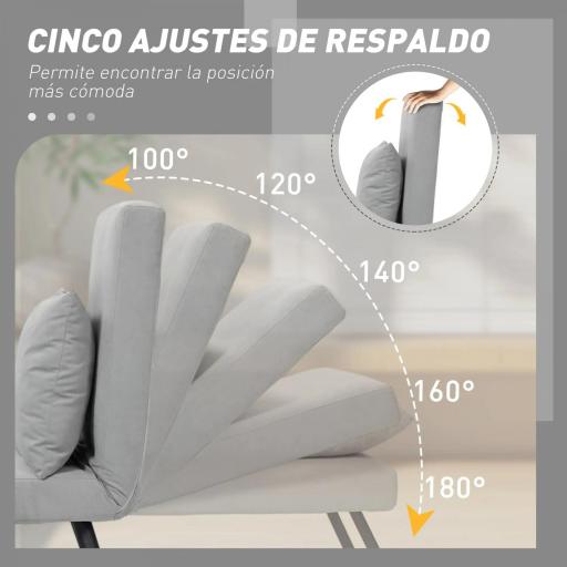 Sofá Cama Individual Plegable Sofá Cama Convertible 4 en 1 Respaldo Ajustable de 5 Niveles y Almohada 63x73x81 cm Gris [4]