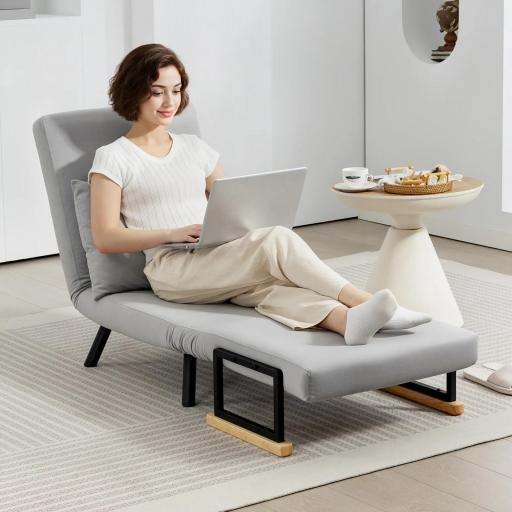 Sofá Cama Individual Plegable Sofá Cama Convertible 4 en 1 Respaldo Ajustable de 5 Niveles y Almohada 63x73x81 cm Gris [5]
