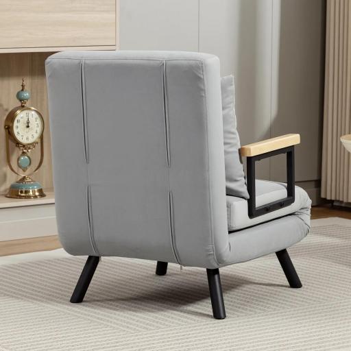 Sofá Cama Individual Plegable Sofá Cama Convertible 4 en 1 Respaldo Ajustable de 5 Niveles y Almohada 63x73x81 cm Gris [7]