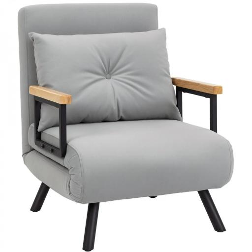 Sofá Cama Individual Plegable Sofá Cama Convertible 4 en 1 Respaldo Ajustable de 5 Niveles y Almohada 63x73x81 cm Gris [10]