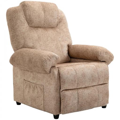 Relax Reclinable Manual, Sillón Relax de Terciopelo con Reposabrazos, Reposapiés, Acolchado Grueso, Butaca Reclinable hasta 135º para Salón, Dormitorio, Oficina, Beige [9]