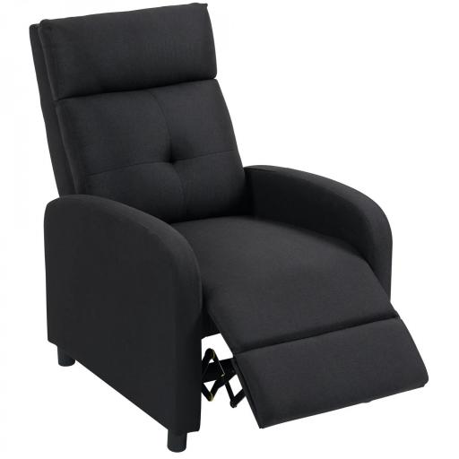 Sillón Relax Reclinable Manual hasta 155º Apertura Push con Reposapiés Respaldo Alto Acolchado Grueso Negro [8]
