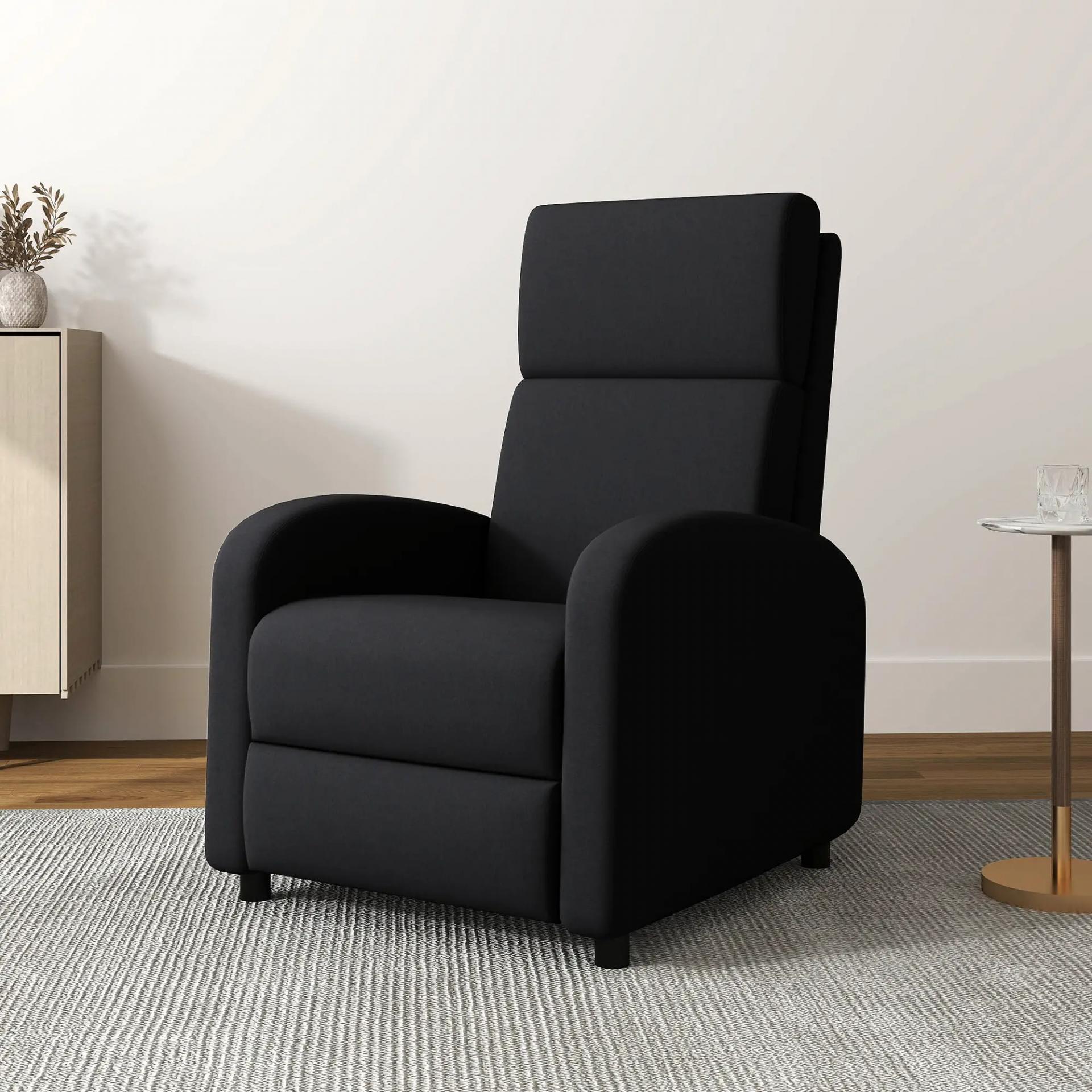 Sillón Relax Reclinable hasta 160° Sofá Reclinable Moderno con Reposapiés Soporta hasta 120 kg 64x86x102 cm Negro