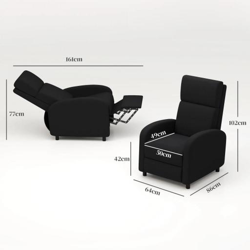 Sillón Relax Reclinable hasta 160° Sofá Reclinable Moderno con Reposapiés Soporta hasta 120 kg 64x86x102 cm Negro [1]