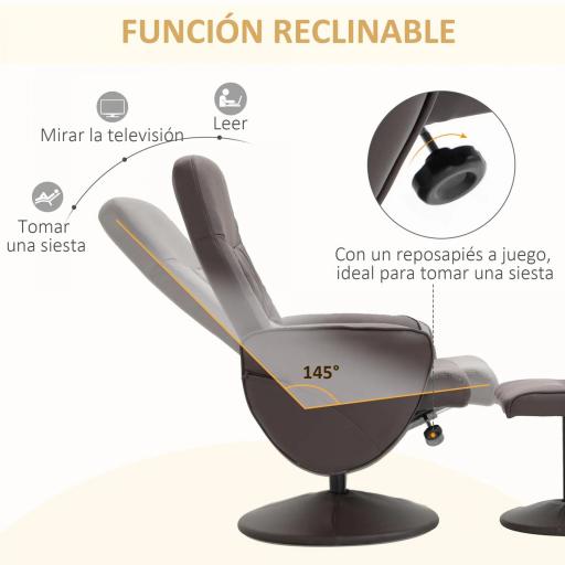 Sillón de Relax con Reposapiés Respaldo Reclinable hasta 145° para Salón Dormitorio Oficina 76x81x101 cm Marrón [2]