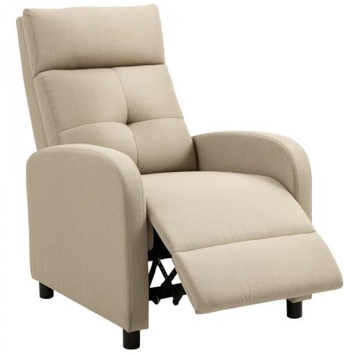 Sillón Relax Reclinable Manual hasta 155º Apertura Push con Reposapiés Respaldo Alto Acolchado Grueso Beige [9]