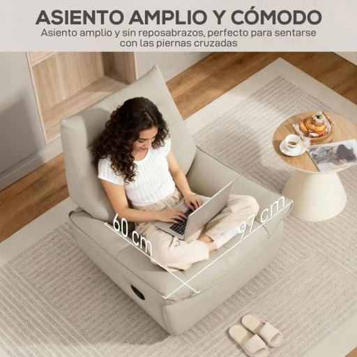 Sillón Relax Reclinable Giratorio Función Balancín Tapizado en PU Reposapiés Asiento Amplio Acolchado Grueso Crema [5]