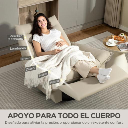 Sillón Relax Reclinable Giratorio Función Balancín Tapizado en PU Reposapiés Asiento Amplio Acolchado Grueso Crema [8]