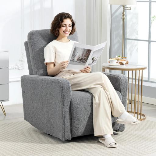 Sillón Relax Reclinable Manual hasta 135º con Reposabrazos Reposapiés Acolchado Grueso y Función de Balanceo 360° Gris