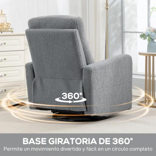 Sillón Relax Reclinable Manual hasta 135º con Reposabrazos Reposapiés Acolchado Grueso y Función de Balanceo 360° Gris [5]