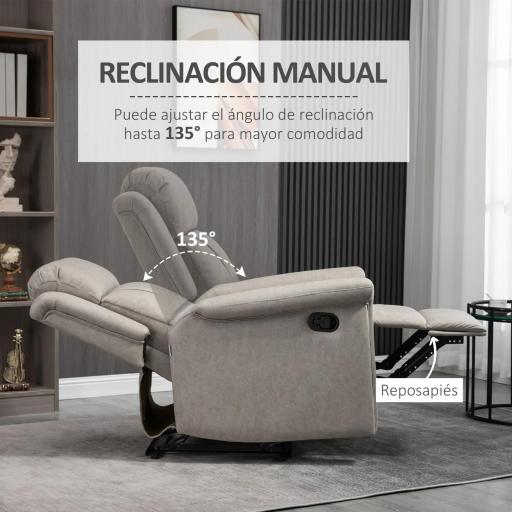 Sillón Relax Reclinable Manual Sillón Relax de Tela con Reposabrazos Reposapiés Acolchado Grueso Gris [2]