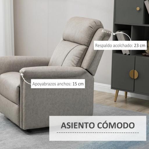Sillón Relax Reclinable Manual Sillón Relax de Tela con Reposabrazos Reposapiés Acolchado Grueso Gris [3]