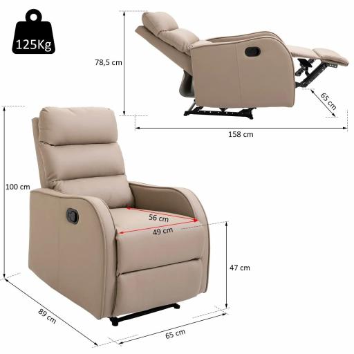Sillón Relax Reclinable Sofá Relax Tapizado en PU con Reposapiés Retráctil para Dormitorio Salón 65x89x100 cm Marrón [1]