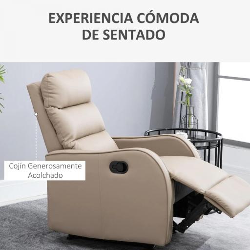 Sillón Relax Reclinable Sofá Relax Tapizado en PU con Reposapiés Retráctil para Dormitorio Salón 65x89x100 cm Marrón [3]