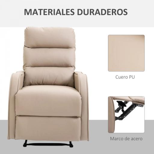 Sillón Relax Reclinable Sofá Relax Tapizado en PU con Reposapiés Retráctil para Dormitorio Salón 65x89x100 cm Marrón [4]