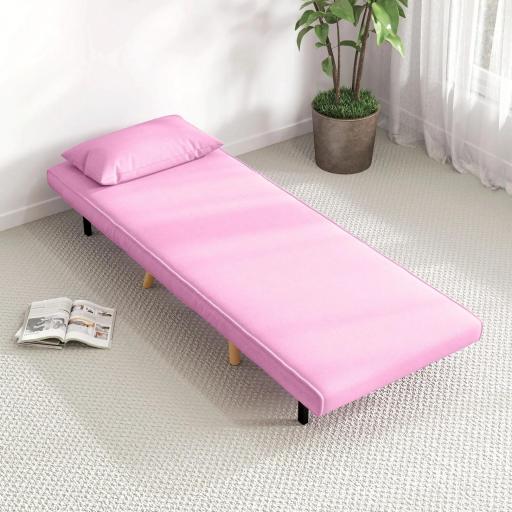 Sofá Cama Individual Tapizado en Lino con Respaldo Ajustable en 5 Posiciones y Almohada 72x75x85 cm Rosa [5]