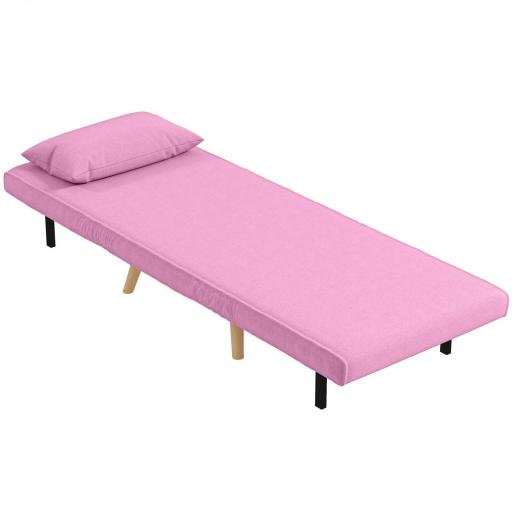 Sofá Cama Individual Tapizado en Lino con Respaldo Ajustable en 5 Posiciones y Almohada 72x75x85 cm Rosa [9]