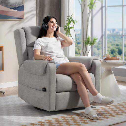 Sillón Relax Reclinable Eléctrico Giratorio y Basculante con Reposapiés Ajustable Mando a Distancia Gris Claro