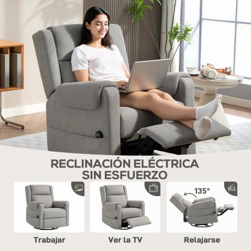 Sillón Relax Reclinable Eléctrico Giratorio y Basculante con Reposapiés Ajustable Mando a Distancia Gris Claro [2]