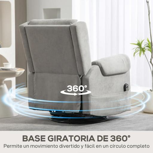 Sillón Relax Reclinable Eléctrico Giratorio y Basculante con Reposapiés Ajustable Mando a Distancia Gris Claro [6]